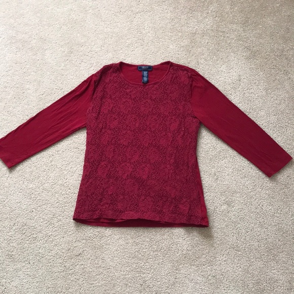 Rose lace, wine red top - Picture 1 of 4